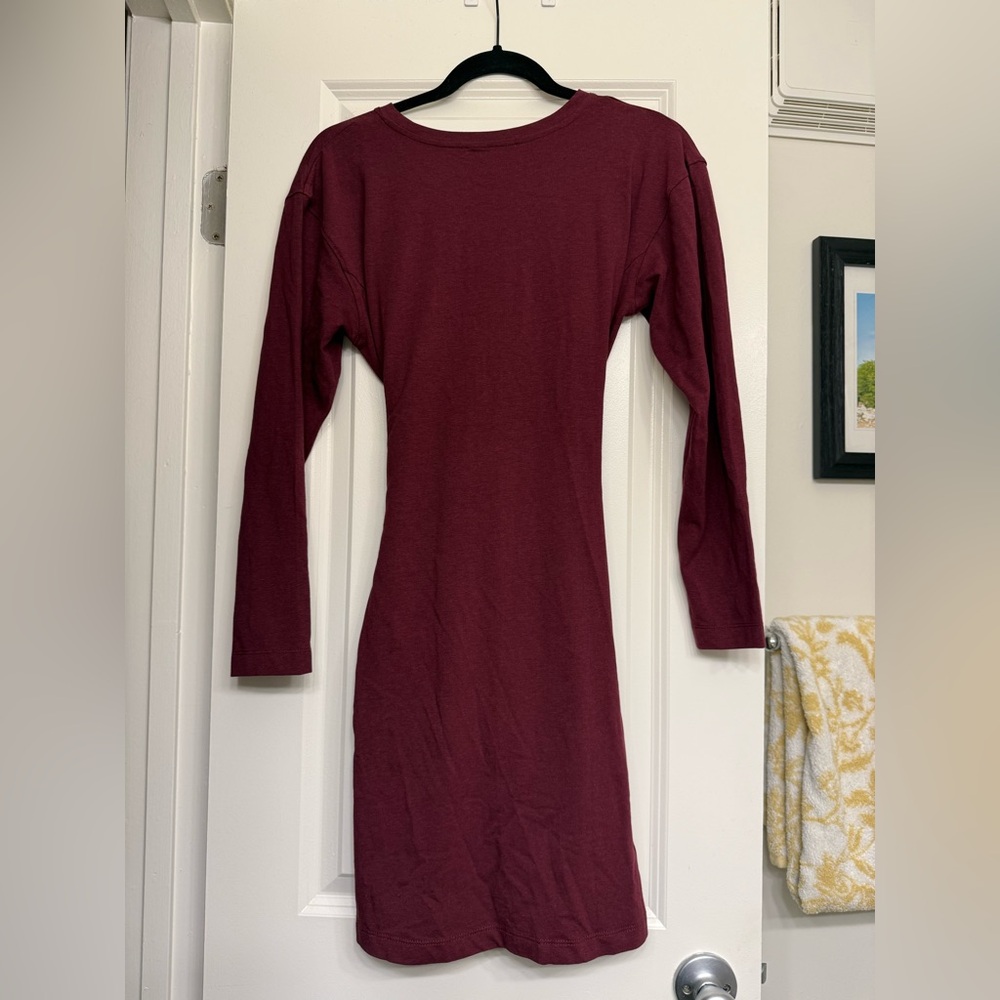 LOFT Heather Tie-Waist Long Sleeve Mini Dress, Plum S NWOT - Picture 7 of 13